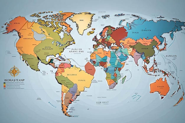 Mappa del mondo, continente, grafico di supporto globale