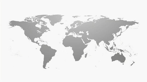 World map depicting major continents and oceans in monochrome design