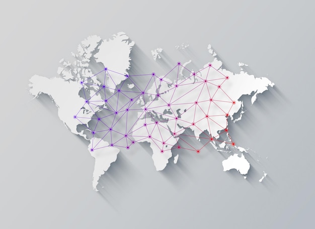 Photo world map and digital network illustration on a white background