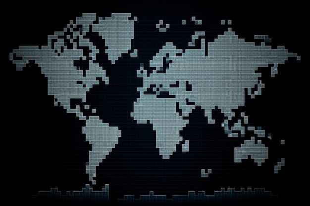 Photo world map on digital pixelated display