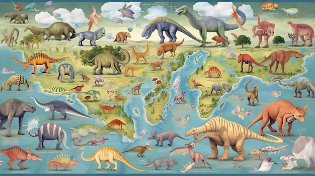 World map dinosaur age background Generative AI