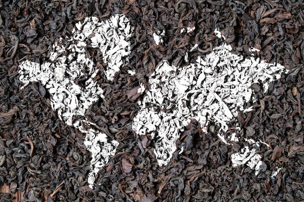 World map on dry tea as a concept of export around the world