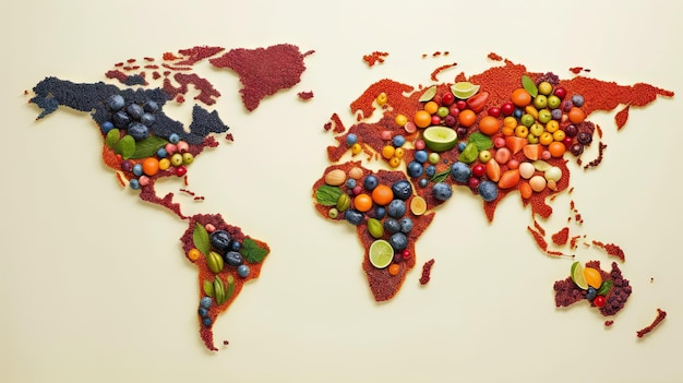 Mappa del mondo sullo sfondo della frutta ai generativa