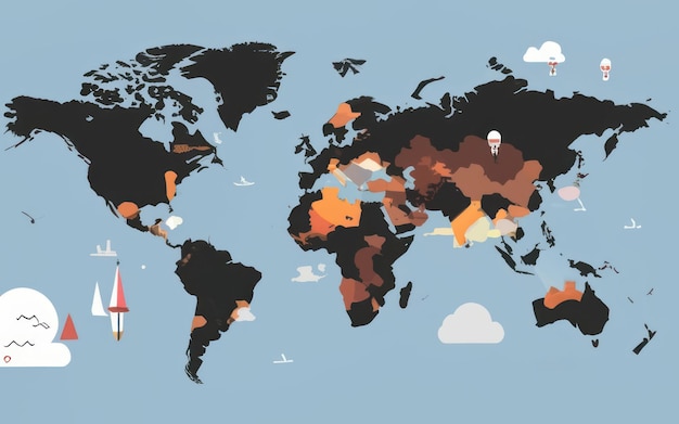 Photo world map global international globalisation concept all countries network