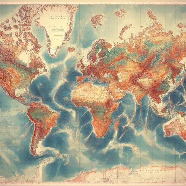 Photo world map highlighting topography educational illustration