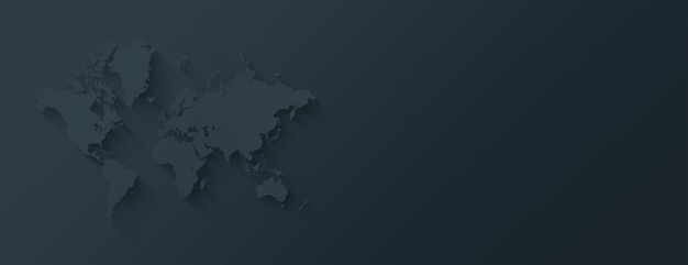 Photo world map illustration on a black background horizontal banner