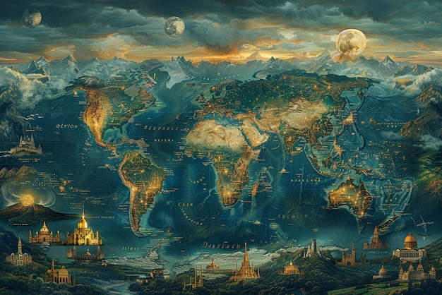 Фото Карта мира в уникальном стиле цифрового искусства