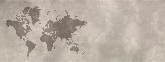 World map isolated on concrete wall background. Horizontal banner