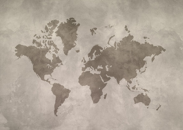 World map isolated on concrete wall