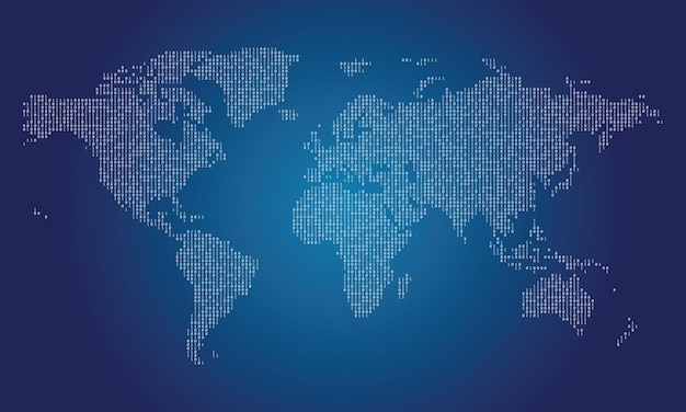 World map made from binary data code