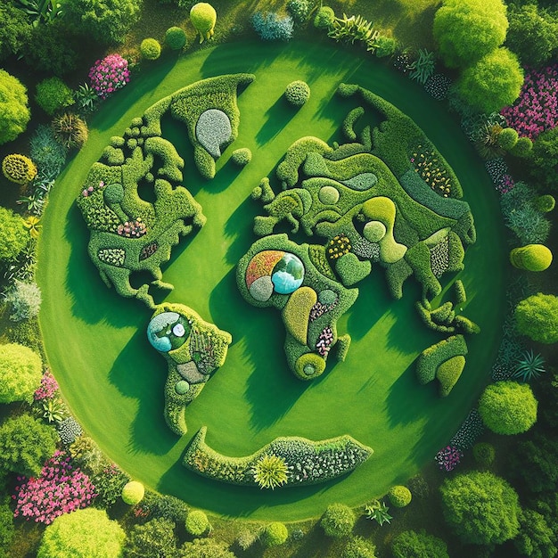 World map made with green grass