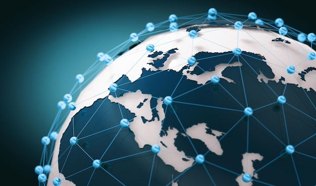 World map and networking.International logistics of agreements and international business.