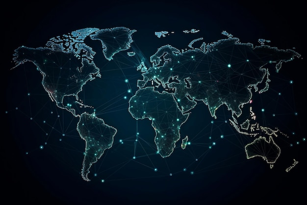 World map point and line composition concept of global business Global network connection