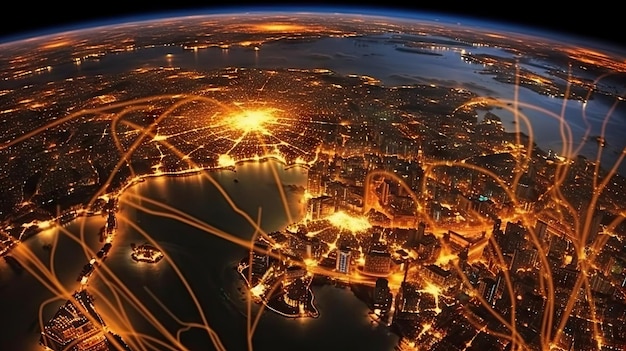 World map satellite picture view of city lights background Generative AI