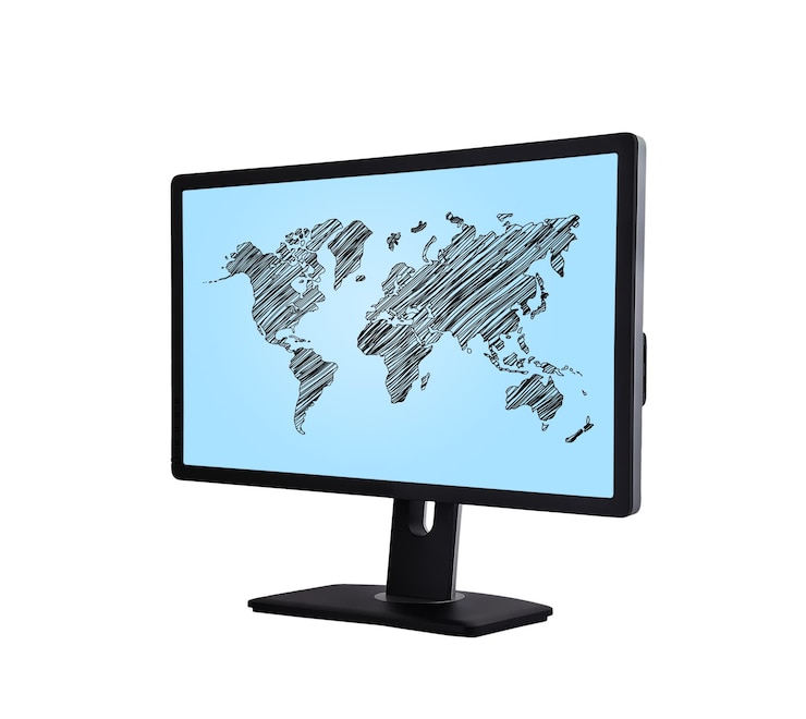 Photo world map on screen