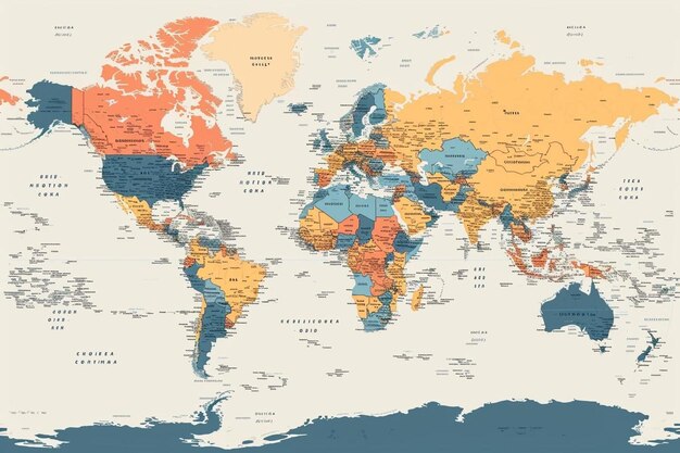 Photo world map showing countries communication