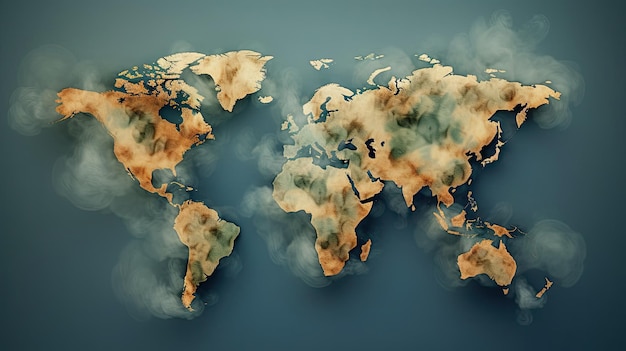 World map on smoke background Generative AI