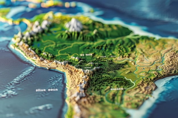 Photo world map of south american continent and brazil in close up focus