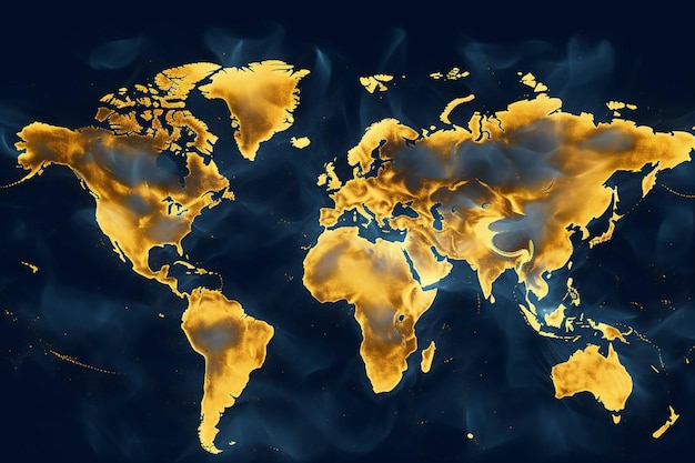 World map on a technological background glowing lines symbols of the Internet radio and satellite