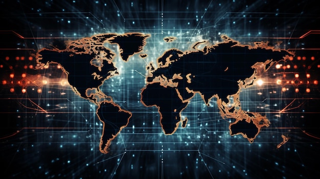 Photo world map on a technological background