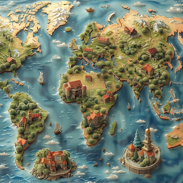 World map in a unique digital art style