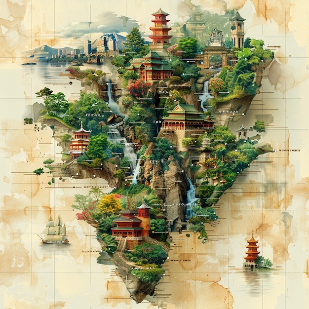 Photo world map in a unique digital art style