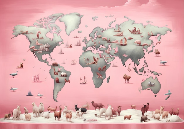 Фото Карта мира старинные животные ориентир