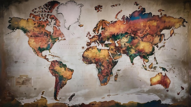 World map wall painting