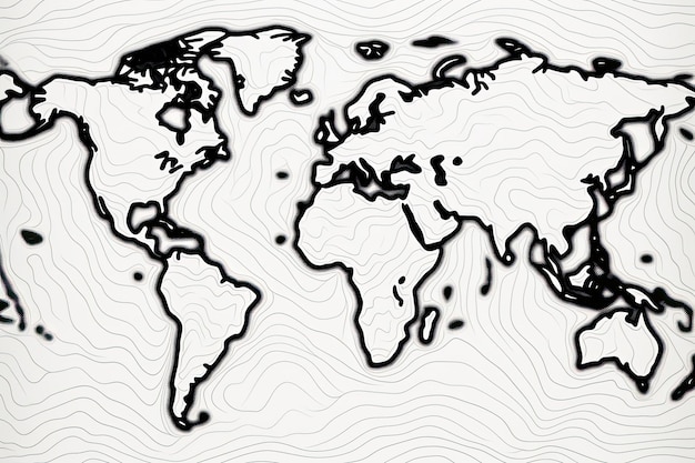 Foto mappa del mondo su sfondo bianco illustrazione vettoriale eps 10 mappa del mondo in linea arte in bianco e nero ai generato