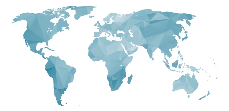 Photo world map with abstract colorful triangular texture