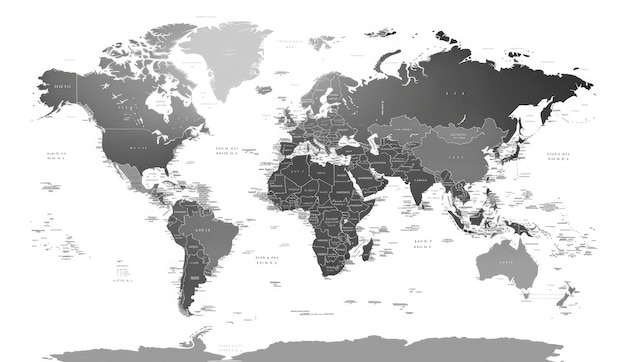 World map with borders of all countries on a white background in a gray color