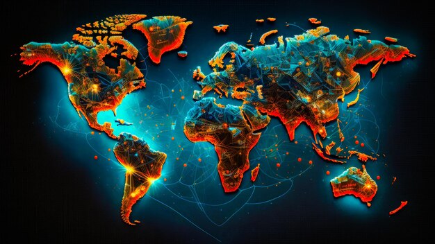 Карта мира с светящимися огнями на ней Генеративный ИИ