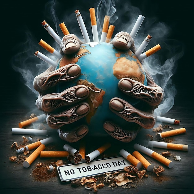 Photo a world map with a message that says no smoking