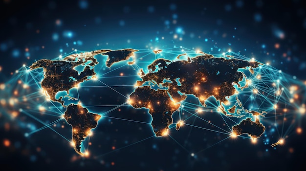 World map with shining dot light connection network global