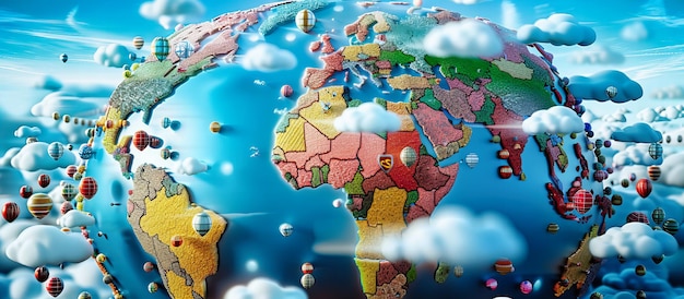 Photo world map with travel and global business concepts highlighting international connectivity and geographical exploration