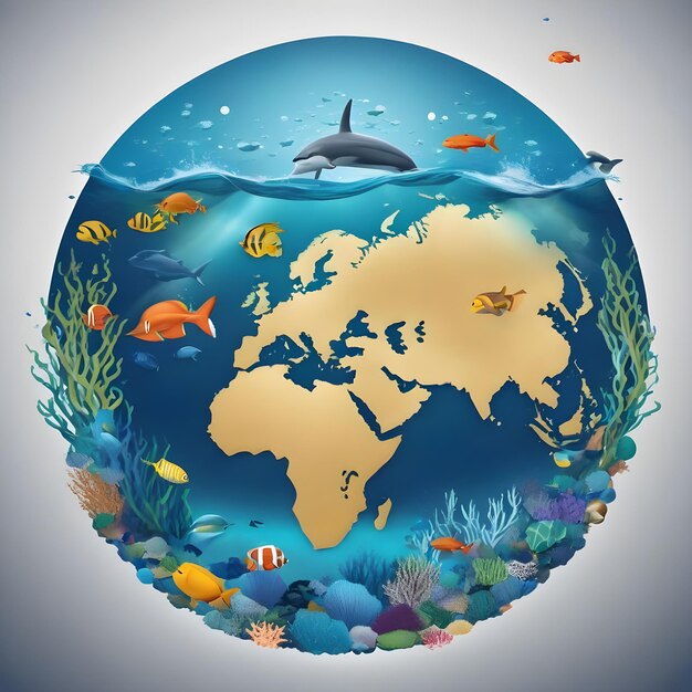 a world map with a whale and the world around it