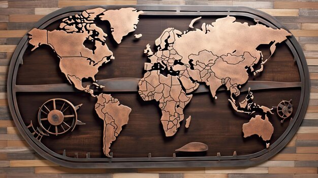 World map wooden background Generative AI