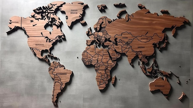 World map wooden background Generative AI