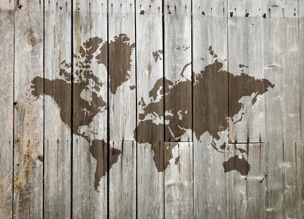 World map on a wooden wall