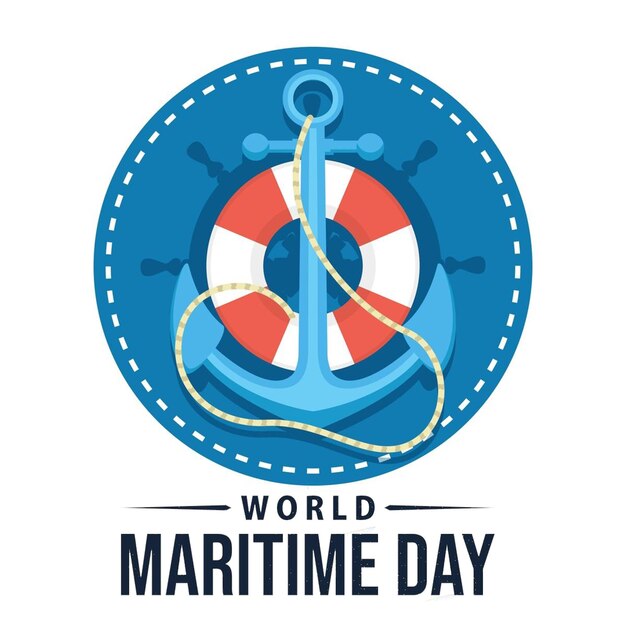 World maritime day illustration with sea and ship in blue nautical celebration hand drawn templates