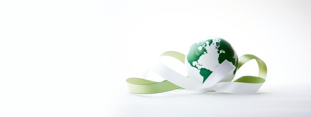 Photo world mental health day web banner with green awareness ribbon in shape of earth globe green and white ribbon earth globe at white background