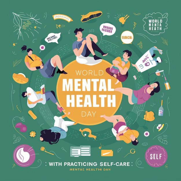 Photo world mental health day with people practicing selfcare