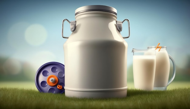 World Milk Day A cow milk bottle and a cow on a field Generative Ai