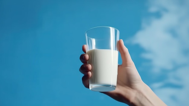 Всемирный день молока Стакан молока в руке Generative ai