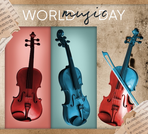 Photo world music day composition with string instruments