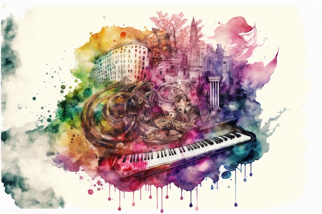 World of music Watercolor Concept background generative Ai