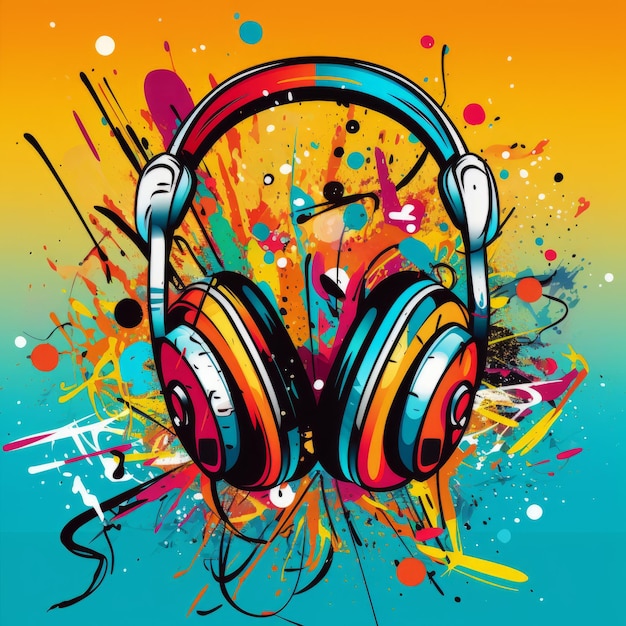 world of music with these vibrant headphones on a colorful pop art background Generative AI