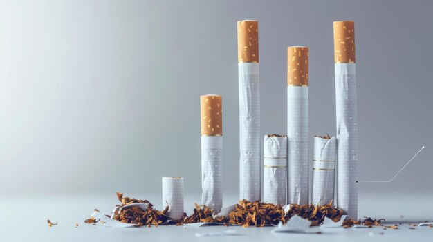 Photo world no tobacco day concept stop smoking tobacco cigarette butts with the level bar represent the level of life caused by smoking health concept the more you smoke the worse your health and life