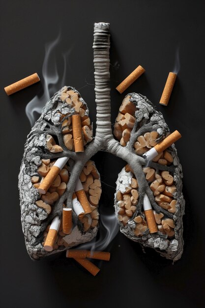 World no tobacco day Smoking prevention Lungs and cigarettes Ashtray with cigarette butts