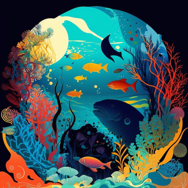 World Ocean Day Animals of the underwater sea world Colorful fish Generative Ai